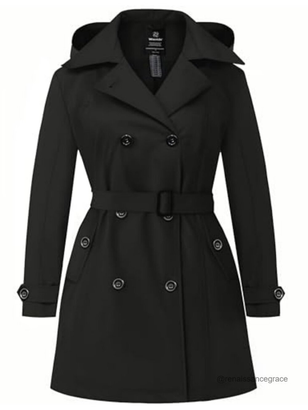 Women's Plus Size Waterproof Trench Coat Hooded Belted Overcoat